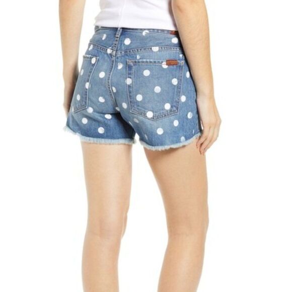 7 For All Mankind Polka Dot High Waist Cutoff Denim Shorts Size 29 Women’s New - Picture 4 of 7